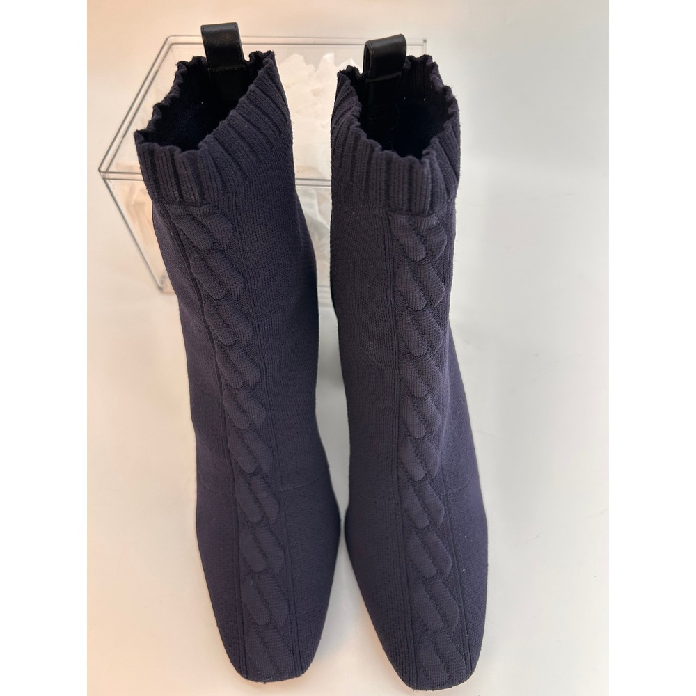 Hermes Navy‎ Blue Knit Sock Boots Block Heel Ankle Booties Women's EU 36 - Picture 6 of 7
